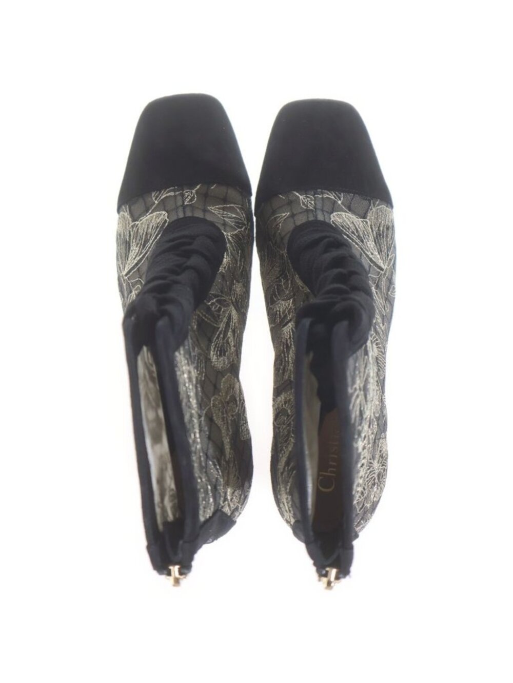Dior Naughtily-d Logo Embroidery Suede Leather Lace Heels Short Boots Black - Picture 3 of 7